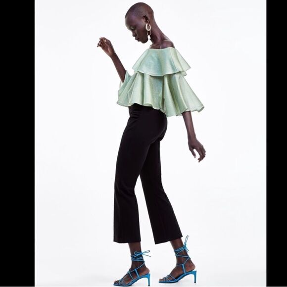 ZARA OFF THE SHOULDER TOP WITH METALLIC THREAD - Picture 1 of 5